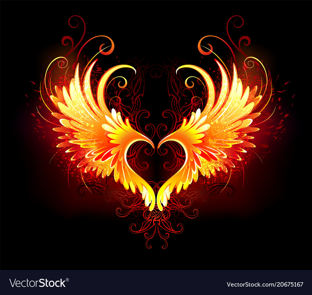 Download Angel fire heart with wings Royalty Free Vector Image