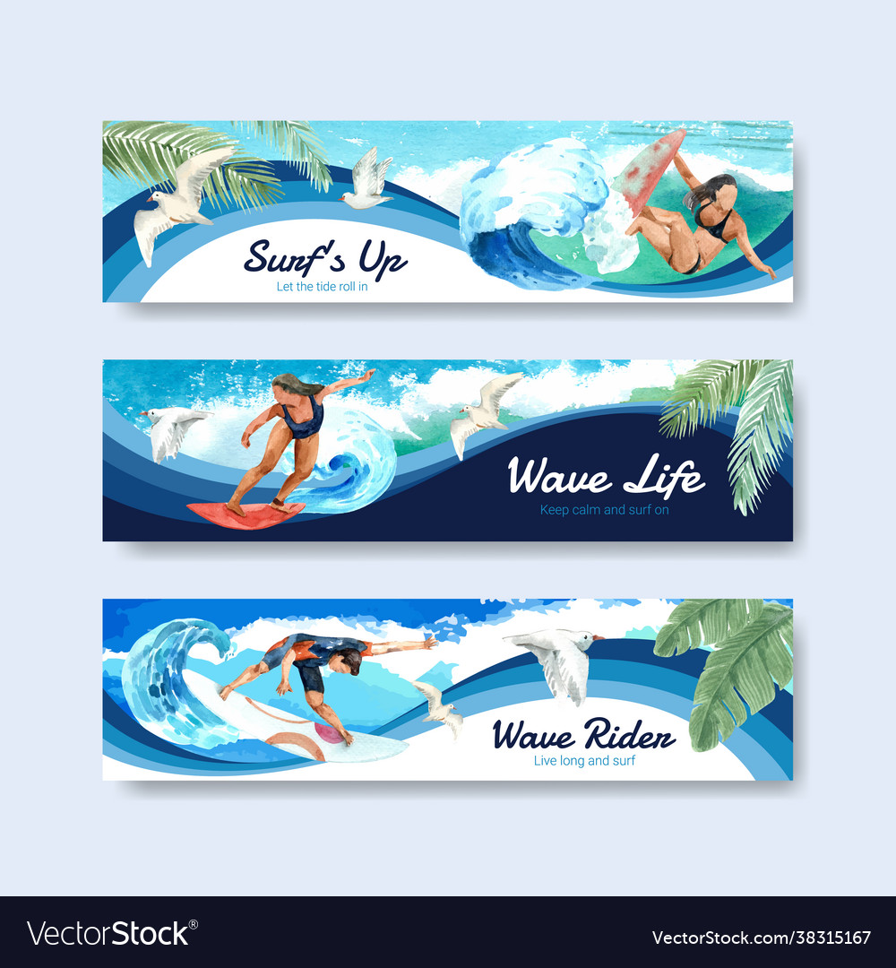 Banner template with surfboards at beach design Vector Image