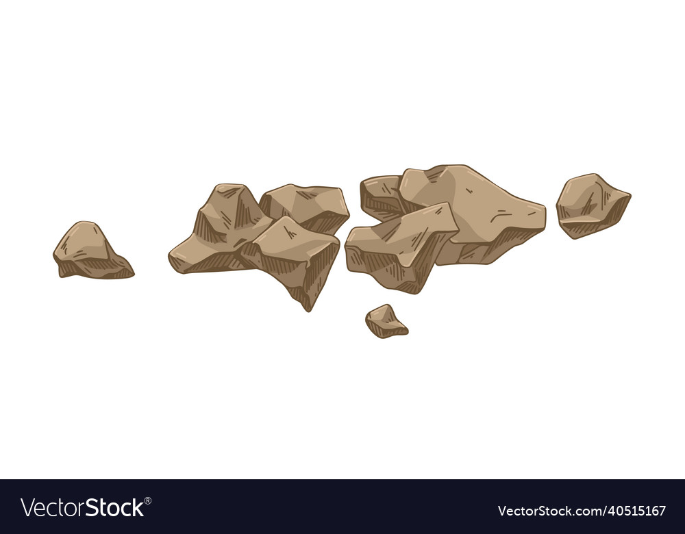 Broken rock pieces pile heap of small brown vector image Broken rock pieces pile heap of small brown
