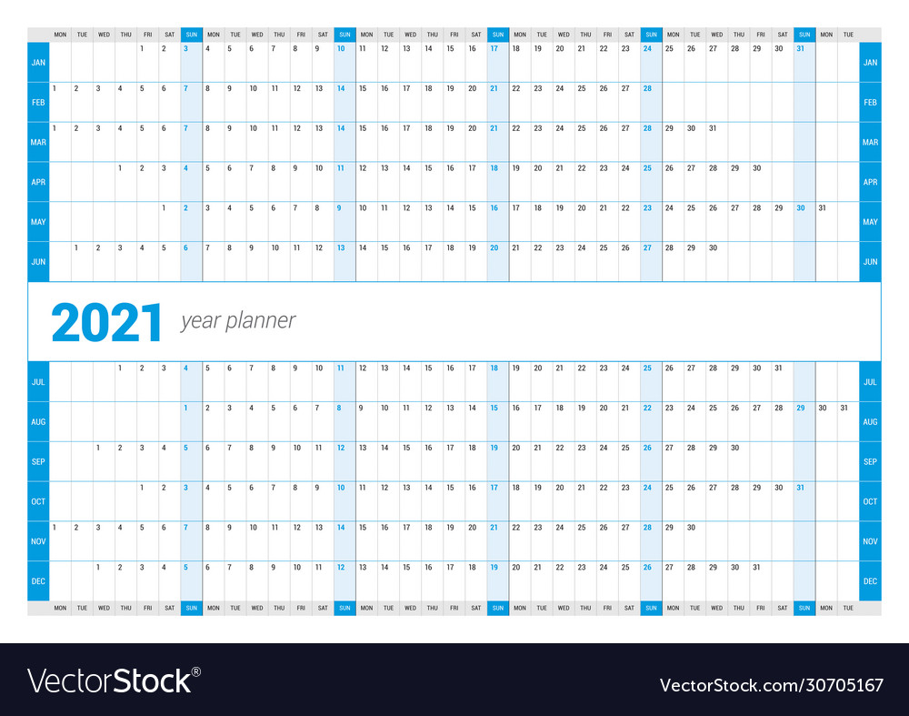 Calendar yearly planner template for 2021 Vector Image