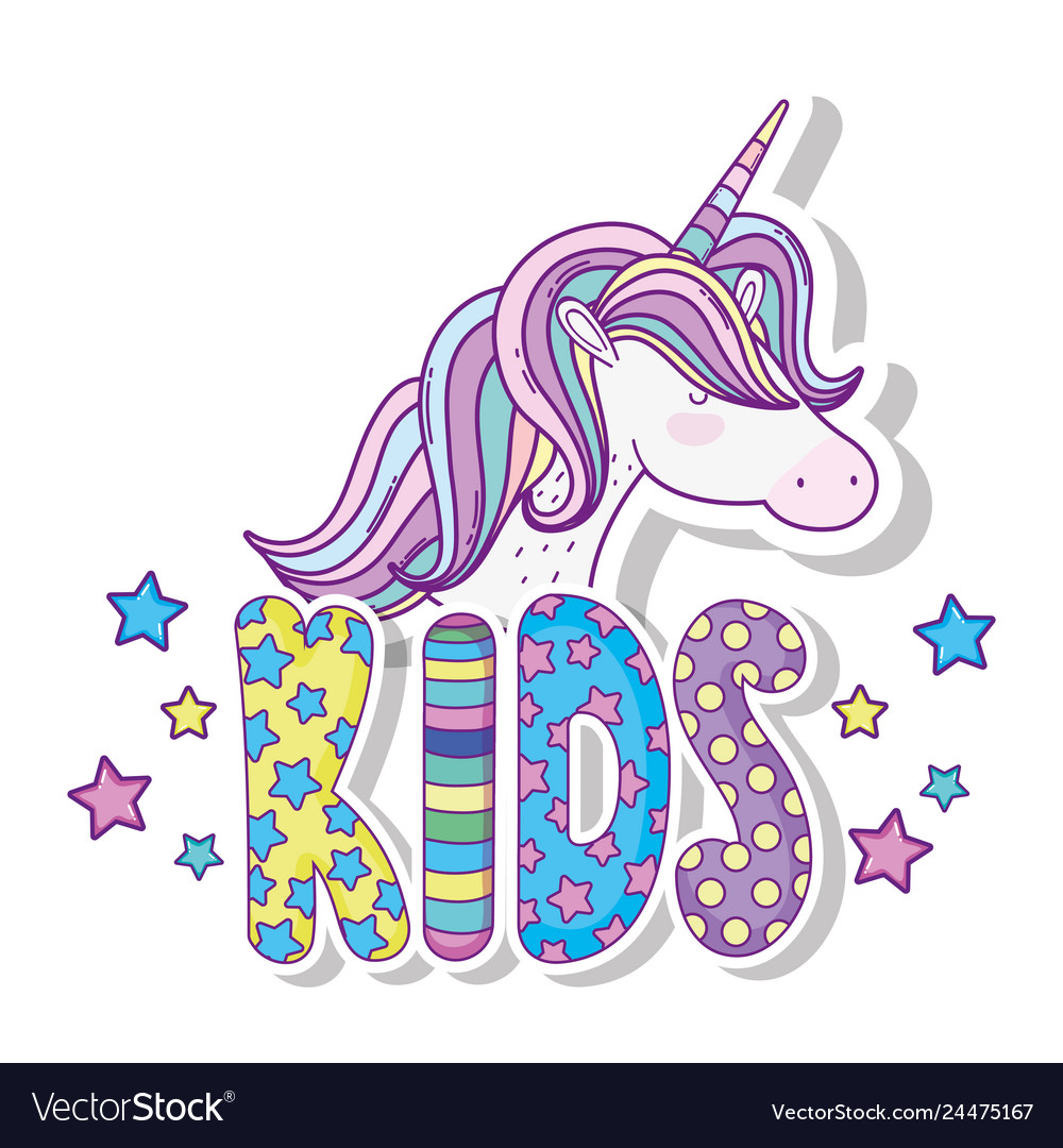 cute unicorn with kids word fairytale character unicorn word