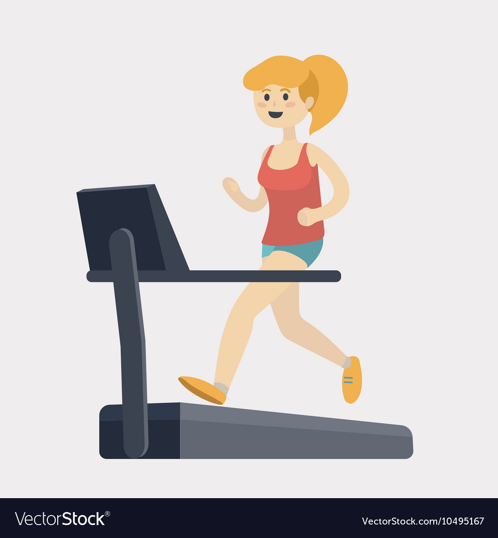 Girl run on treadmill cartoon