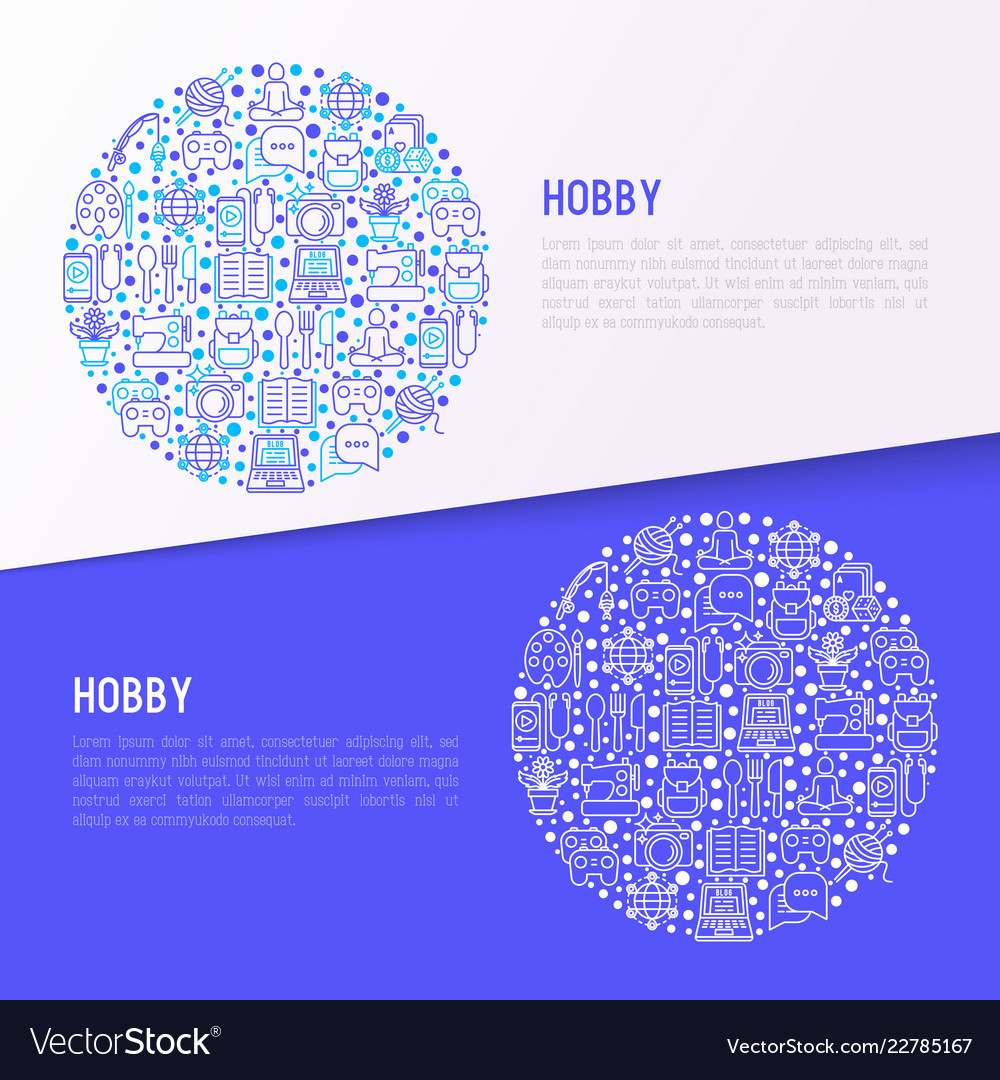 Hobby concept in circle with thin line icons vector image Hobby concept in circle with thin line icons