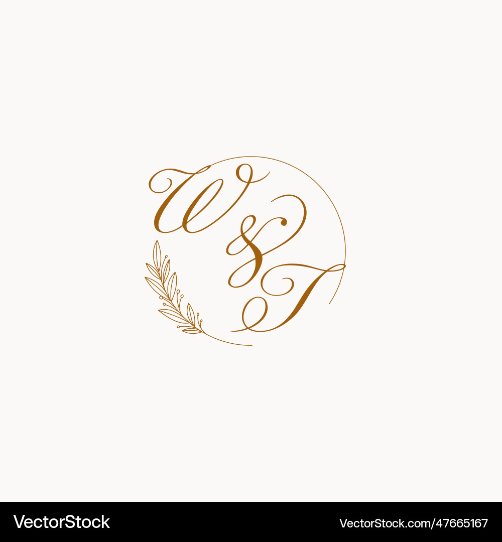 Initials wt wedding monogram logo with leaves Vector Image