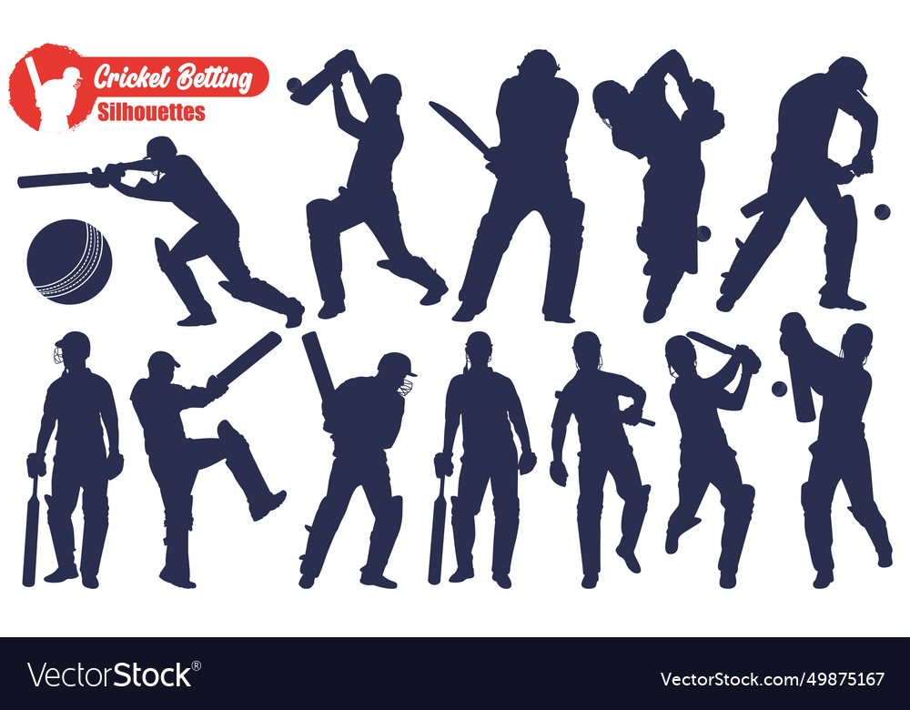 Male cricket player batting silhouettes pack Vector Image