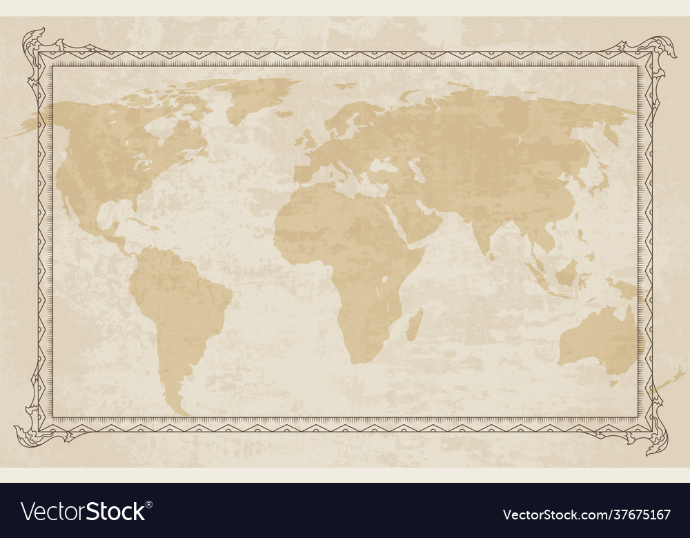 Old world map with frame retro design banner vector image Old world map with frame retro design banner