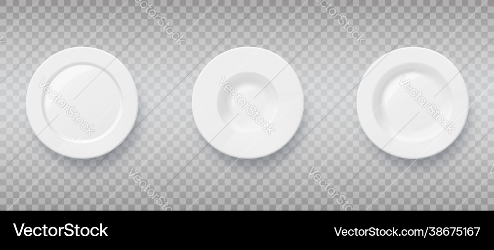 Set different realistic food plates and dishes Vector Image