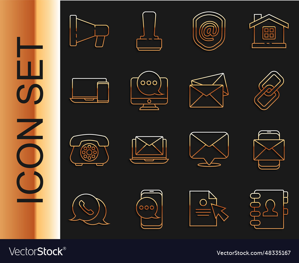 Set line address book mobile and envelope chain vector image Set line address book mobile and envelope chain