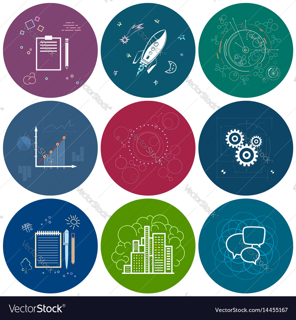 Set of round business iconsline style