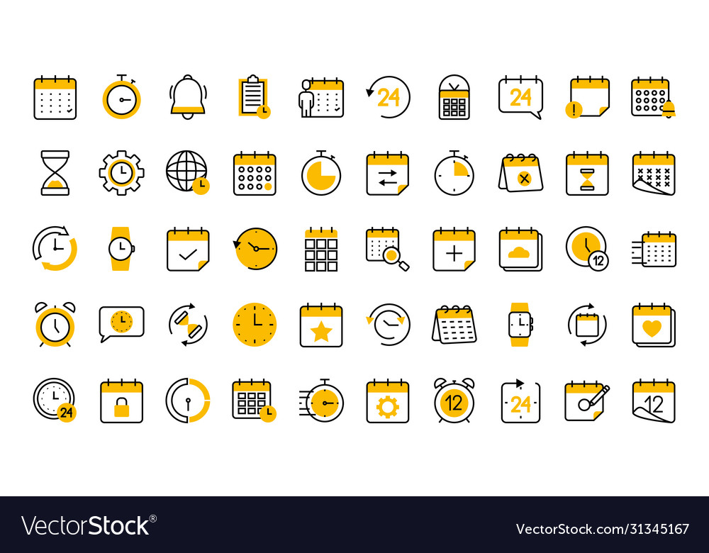 Time and calendar icon set half line color