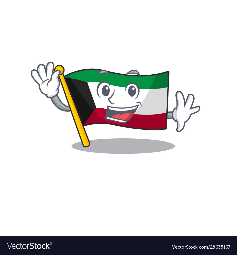 Waving friendly flag kuwait cartoon character