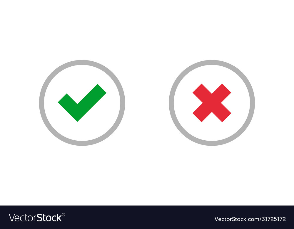 Cross and check mark circle button in flat style vector image Cross and check mark circle button in flat style
