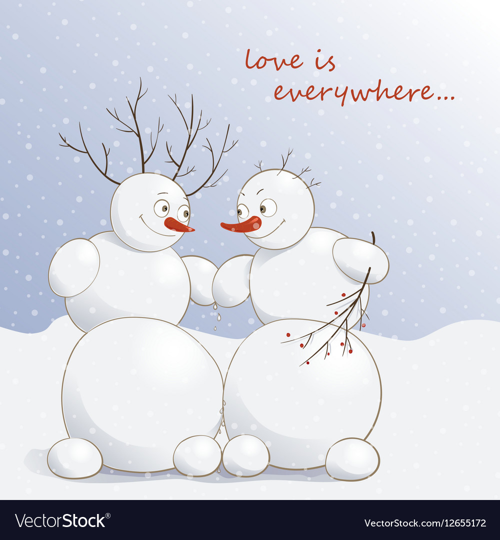 Cute amorous snowmen under