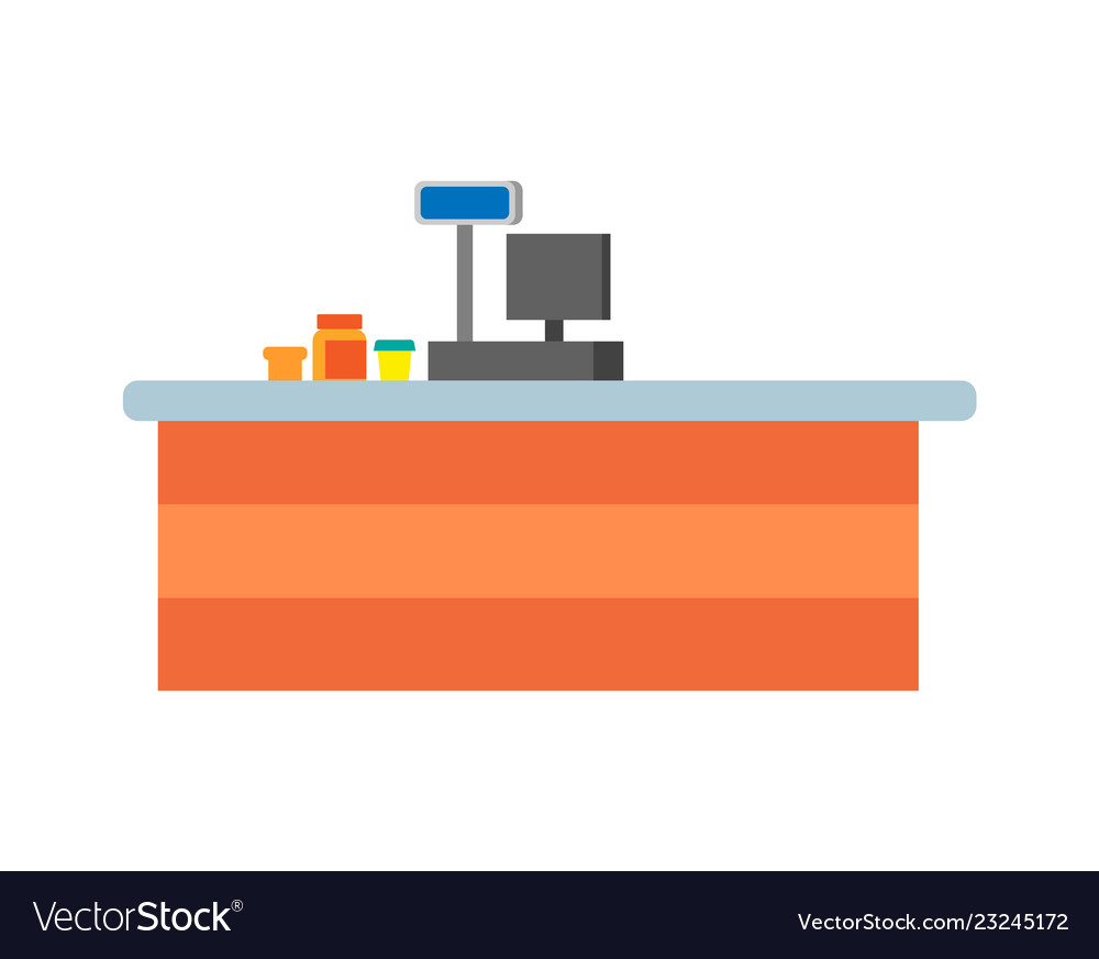 Empty seller counter and desktop cashier Vector Image