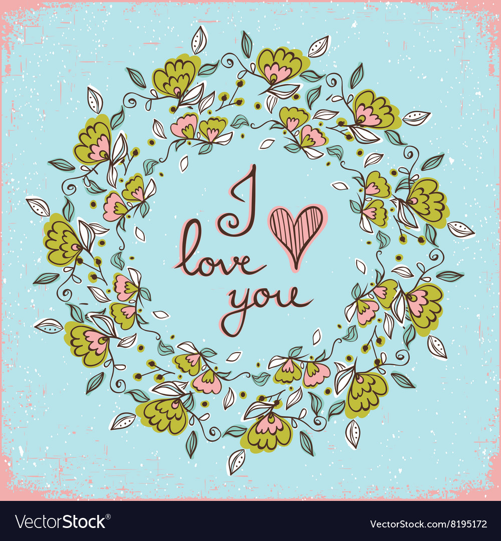 Greeting card with floral wreath Bright Royalty Free Vector