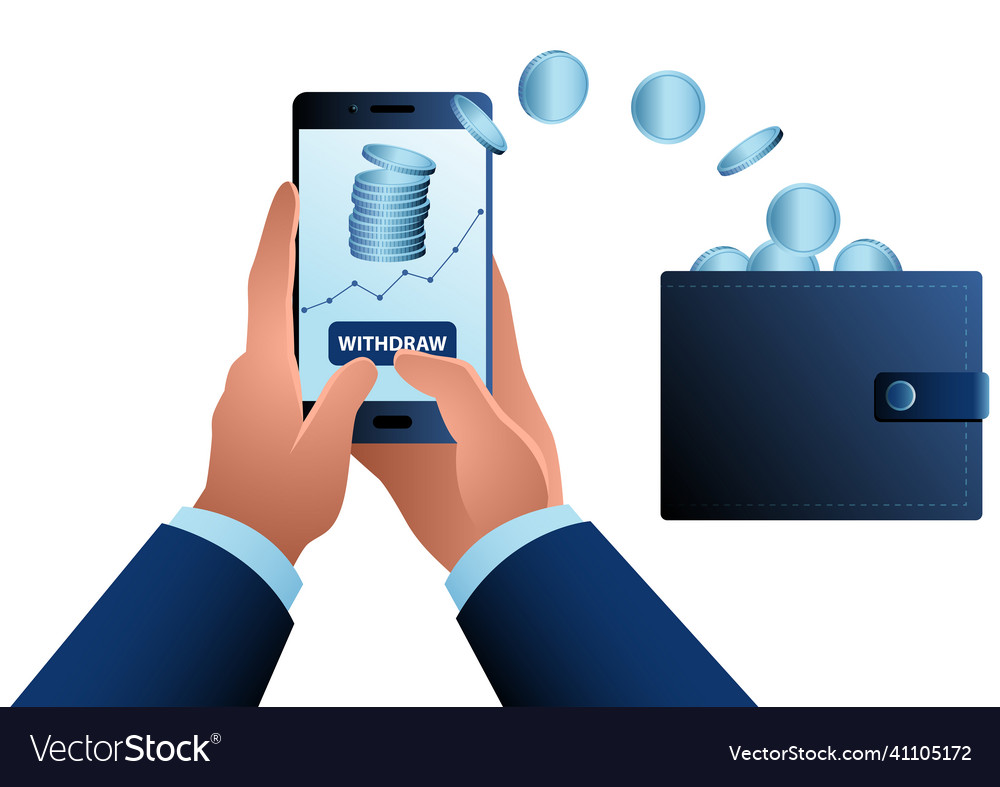 Profit transfer from mobile phone into wallet vector image Profit transfer from mobile phone into wallet
