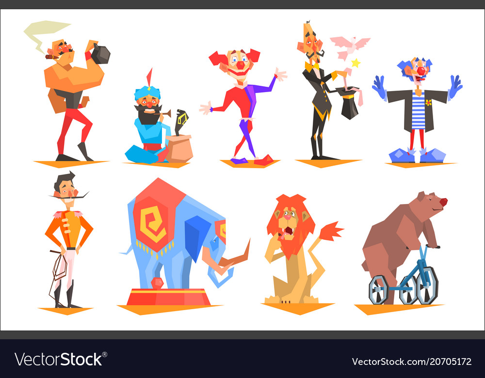 set of funny circus characters clown magician vector image