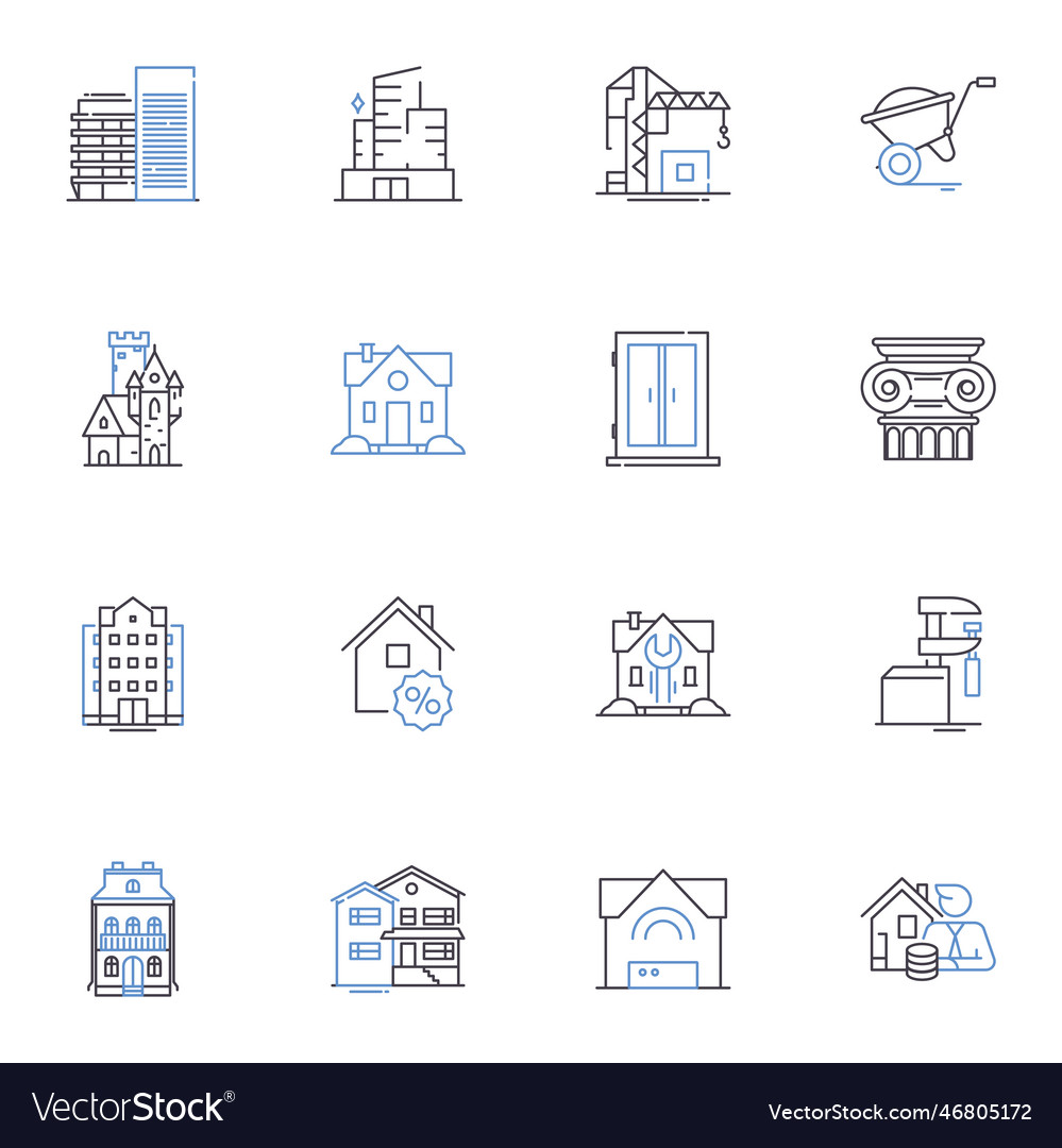 Shacks line icons collection rustic humble tiny