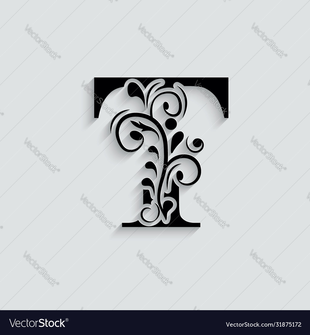 T Letter Black Flower Alphabet Beautiful Capital Vector Image