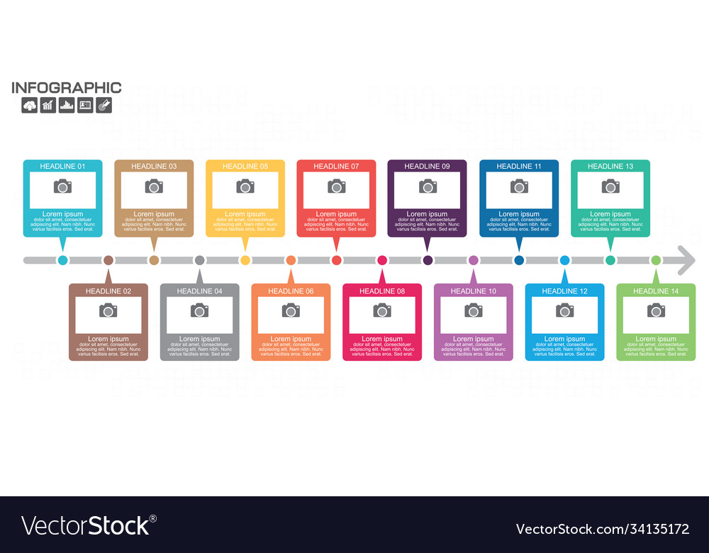 Timeline infographic chart with many color design