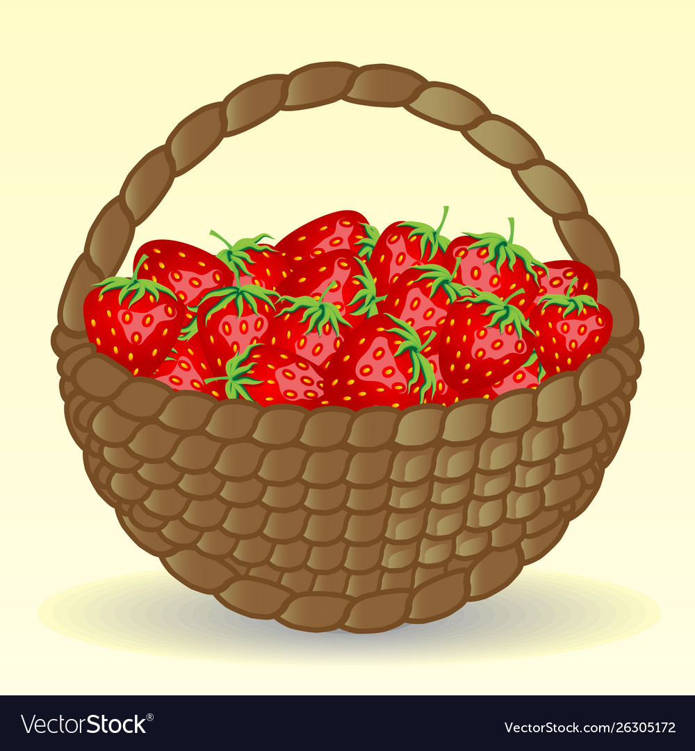 Wicker basket full strawberries meadow Royalty Free Vector