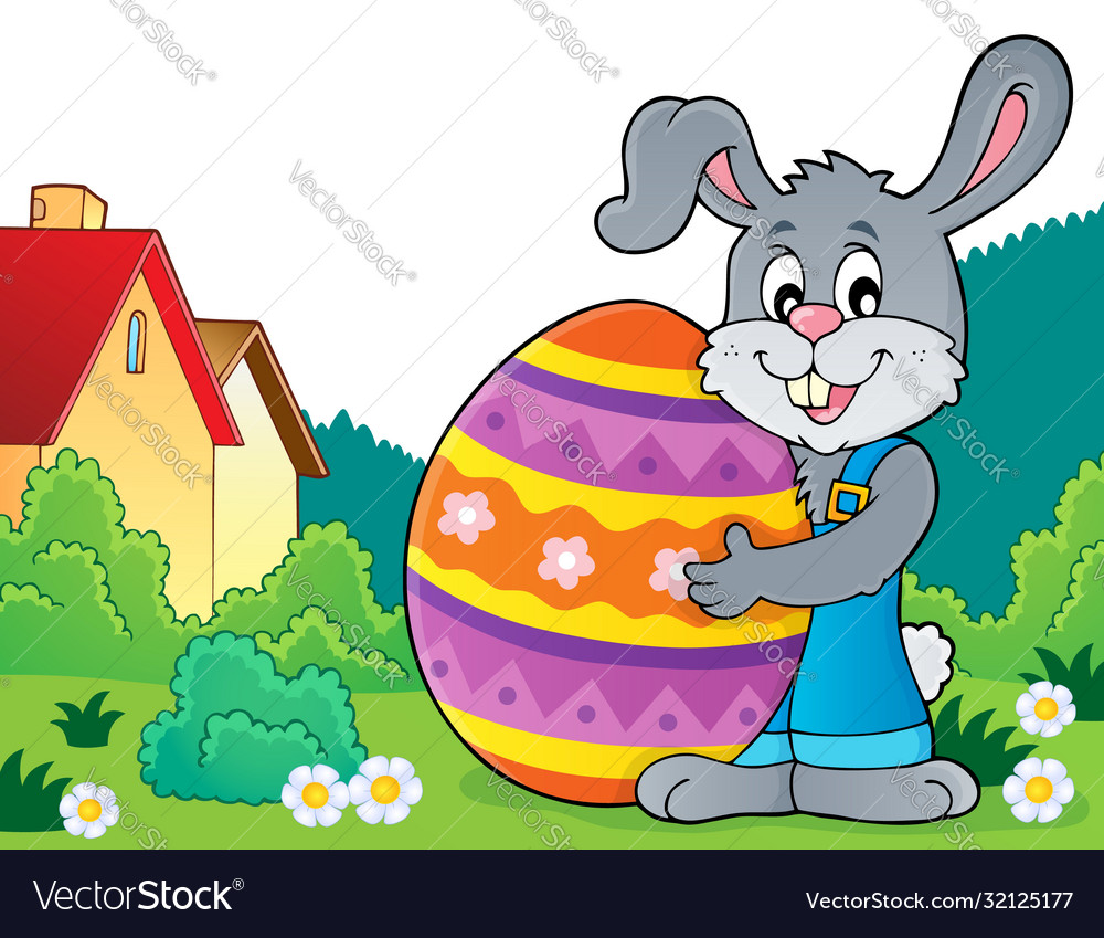 Bunny holding big easter egg theme 4 Royalty Free Vector