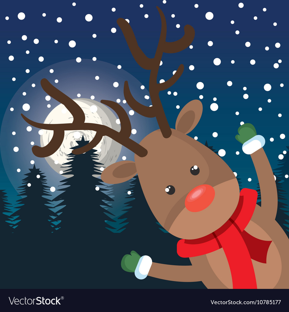 Card cheerful reindeer landscape night