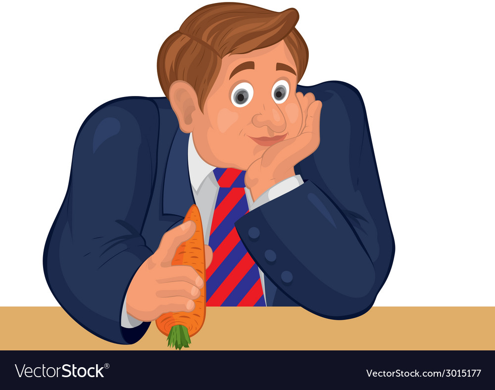 Cartoon man torso in striper tie with carrot