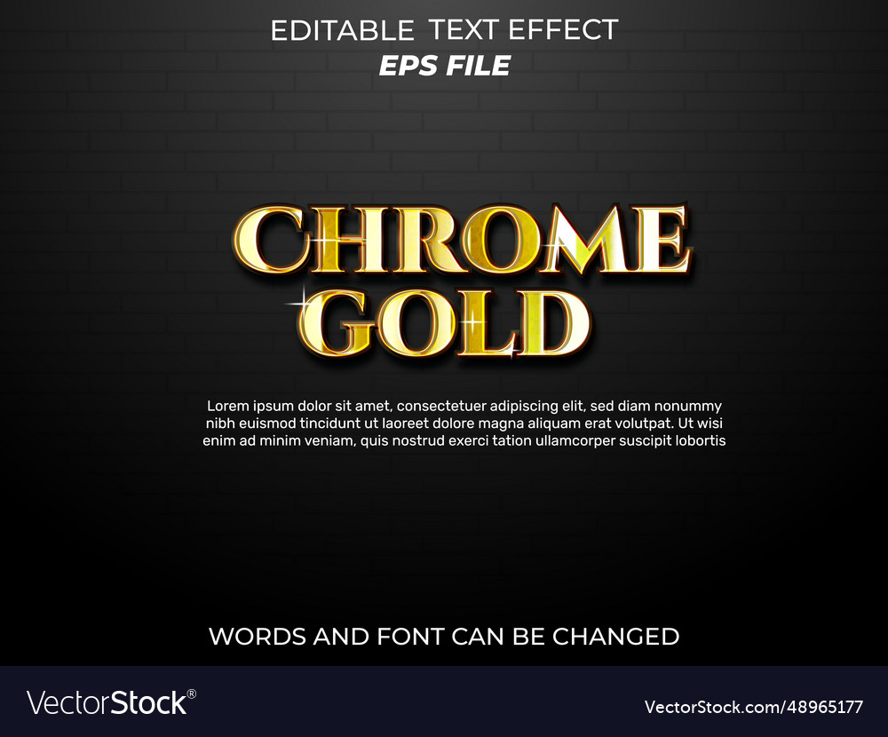Chrome gold text effect font editable typography vector image Chrome gold text effect font editable typography