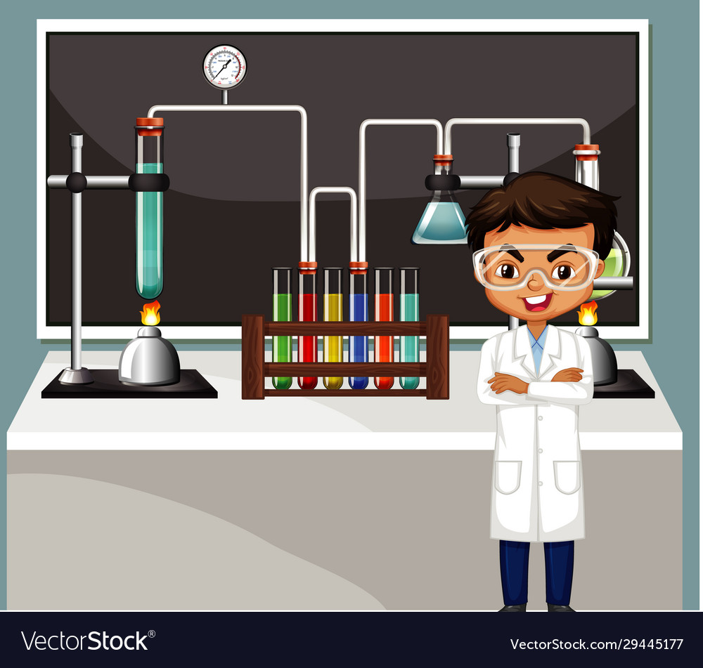 Classroom scene with science teacher Royalty Free Vector