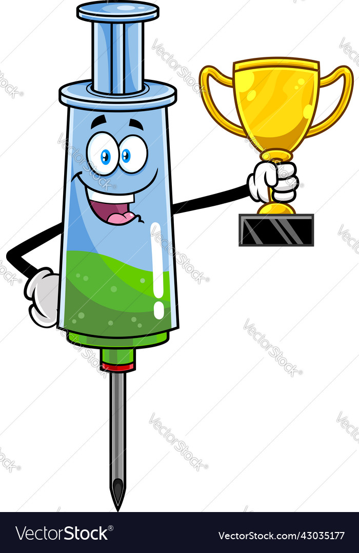 Happy medical syringe vaccine cartoon character