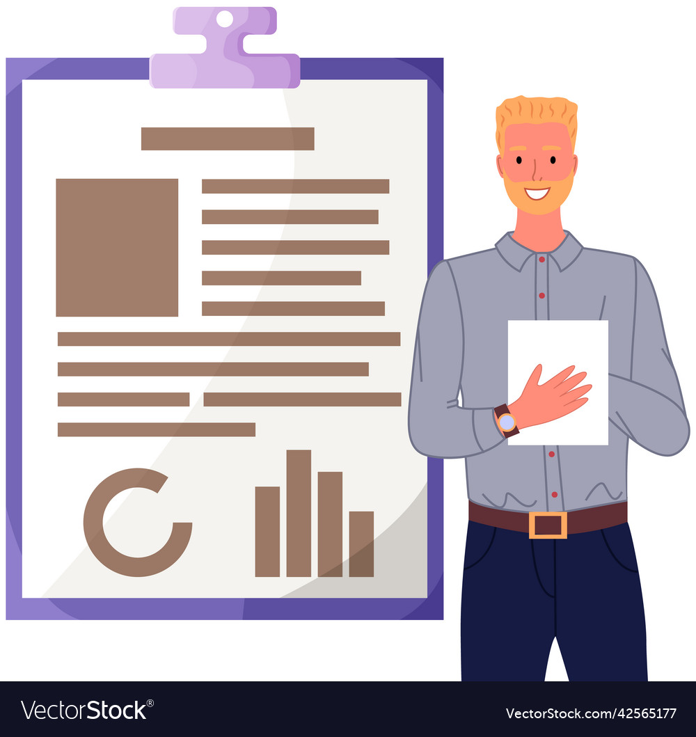 Man analyses digital report with data statistical