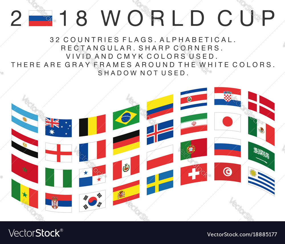 Rectangular Flags Of 2018 World Cup Countries Vector Image
