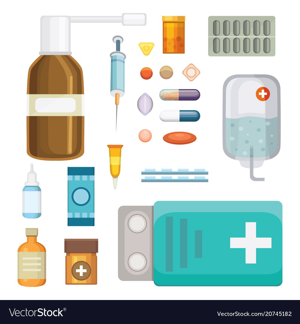 Cartoon medicaments different medical pills