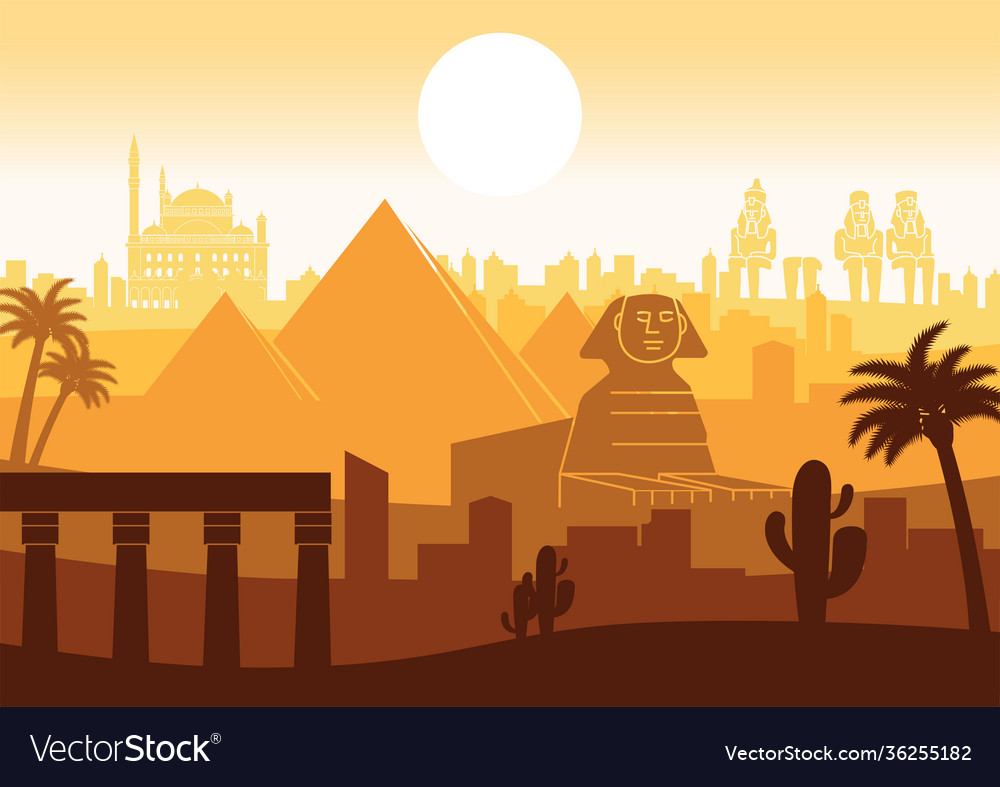 Egypt famous landmark silhouette style with row