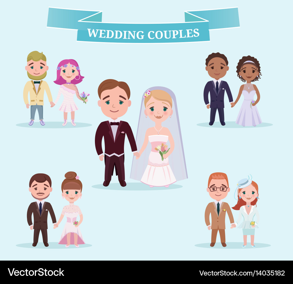 Flat wedding couples romantic set Royalty Free Vector Image