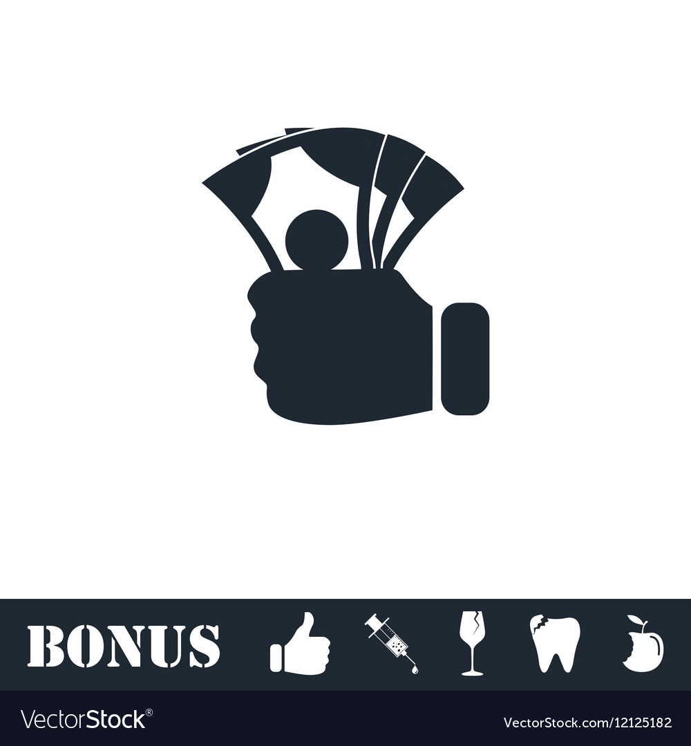 Hand holding money icon flat