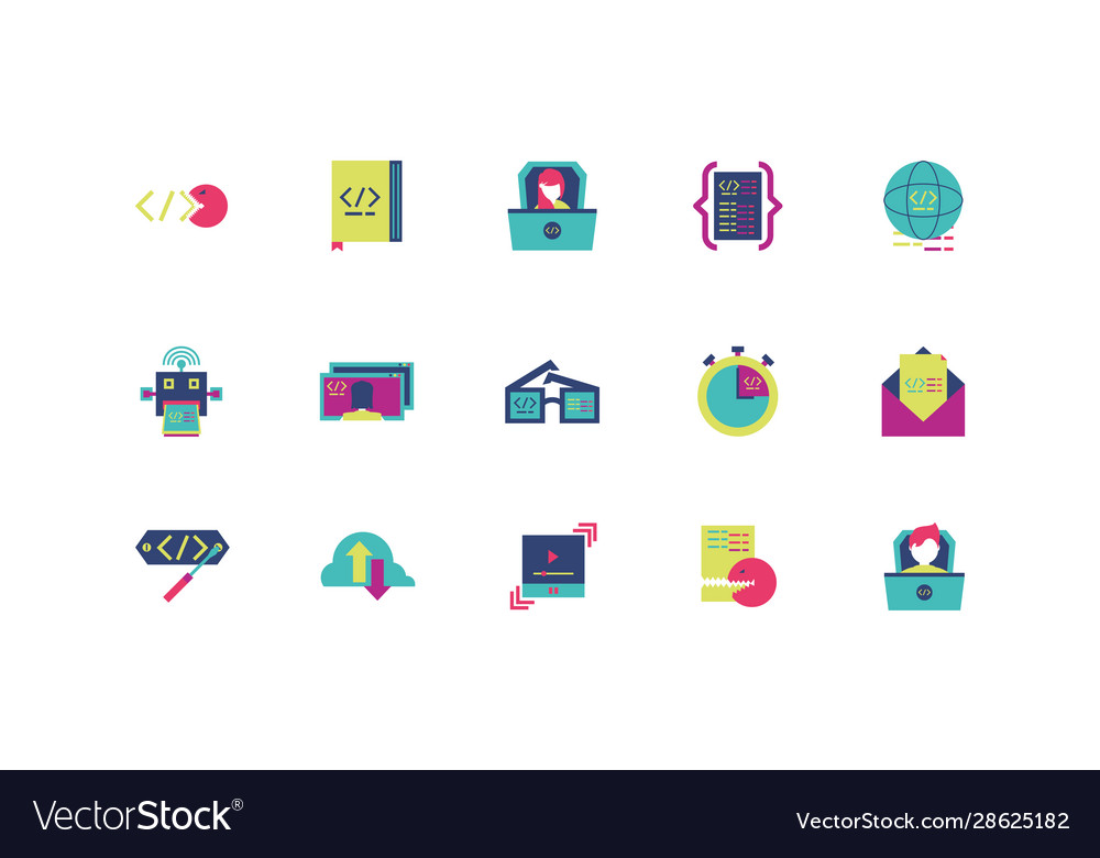 Isolated website code icon set design