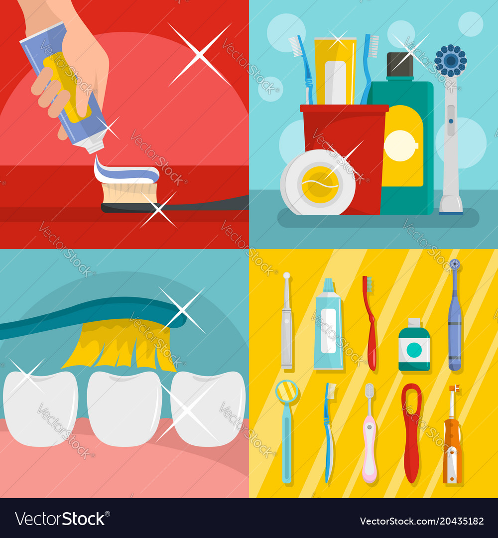 Toothbrush Dental Banner Concept Set Flat Style Vector Image