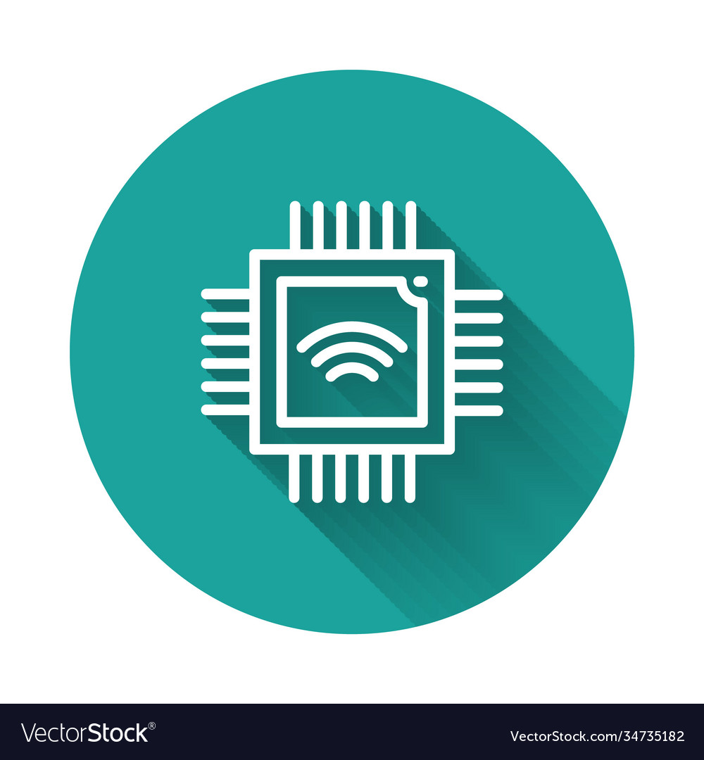 White line computer processor with microcircuits vector image White line computer processor with microcircuits