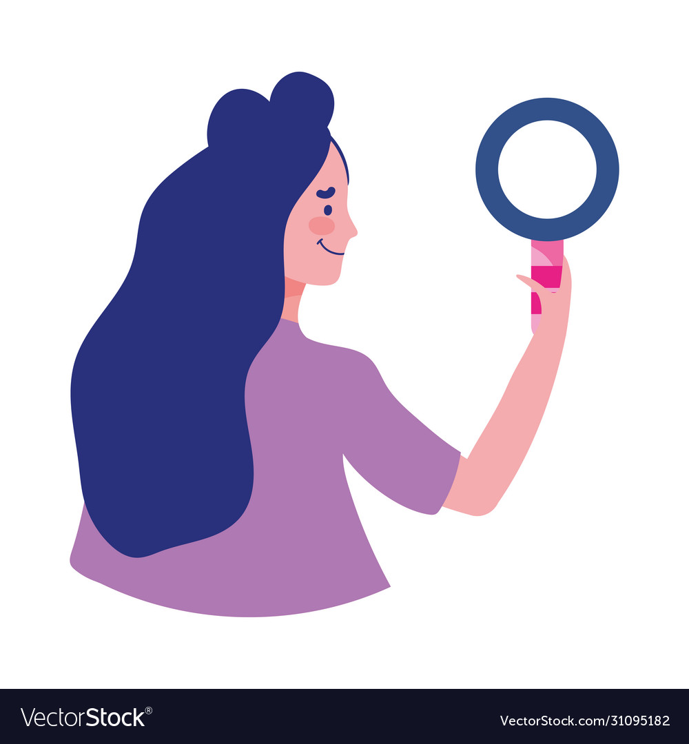 Young woman holding magnifier isolated icon Vector Image