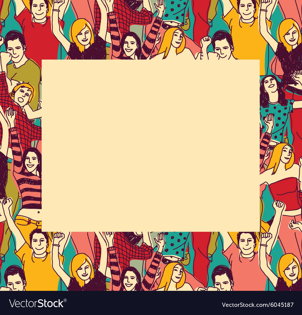 Download Border with happy young people frame color Vector Image