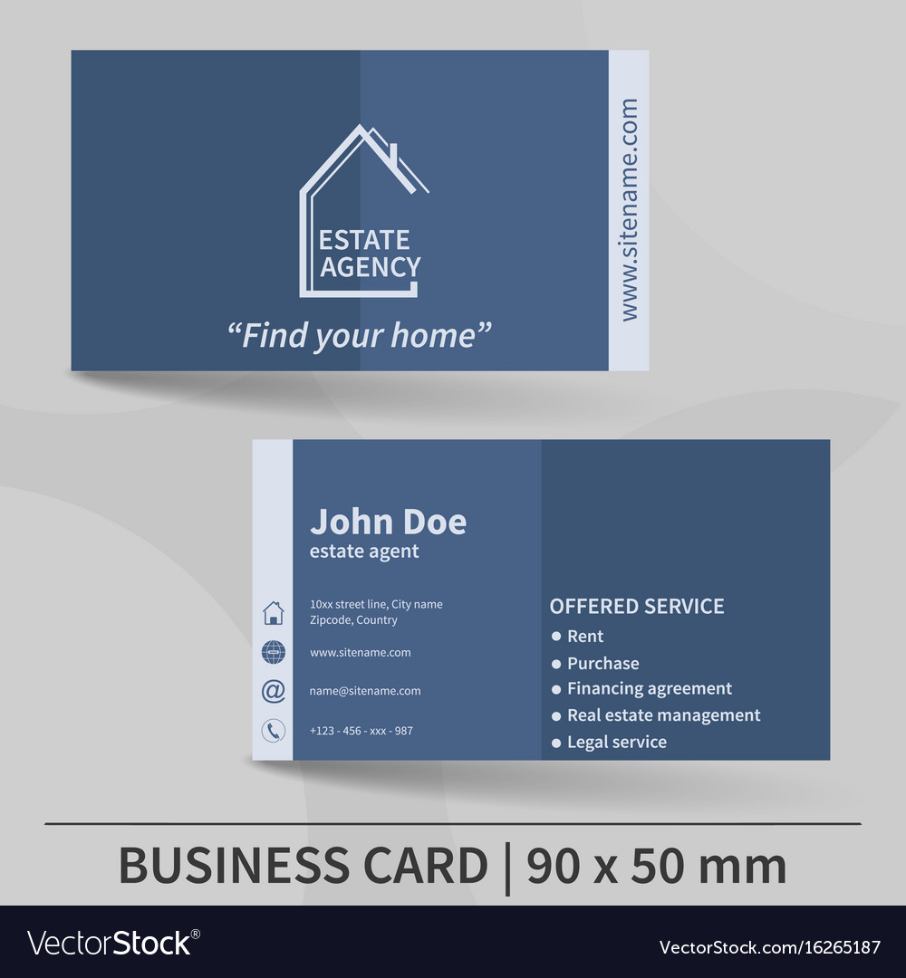 Business card template real estate agency design Vector Image Inside Real Estate Agent Business Card Template