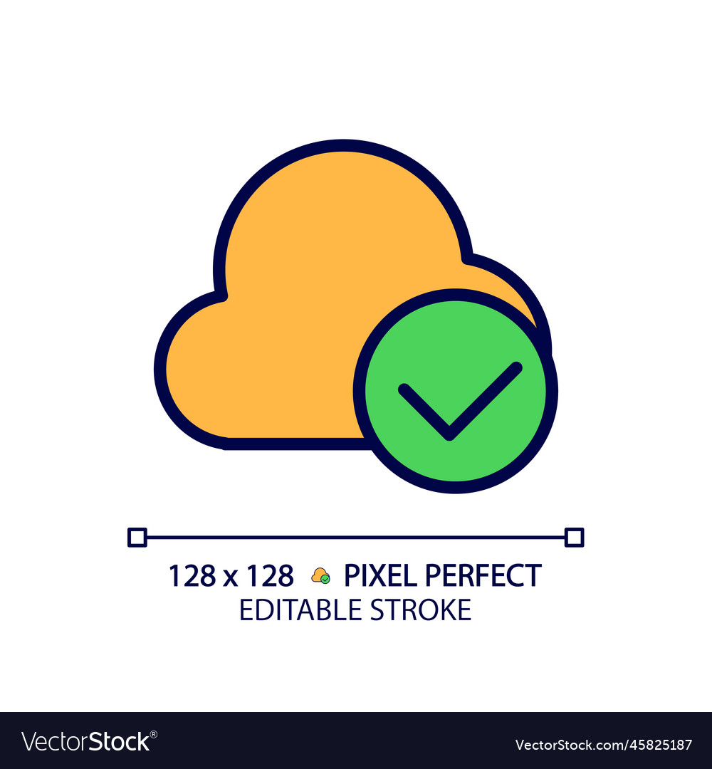 Cloud with check mark pixel perfect rgb color icon vector image Cloud with check mark pixel perfect rgb color icon