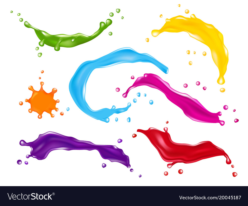 Color splashes paint drops set realistic Vector Image