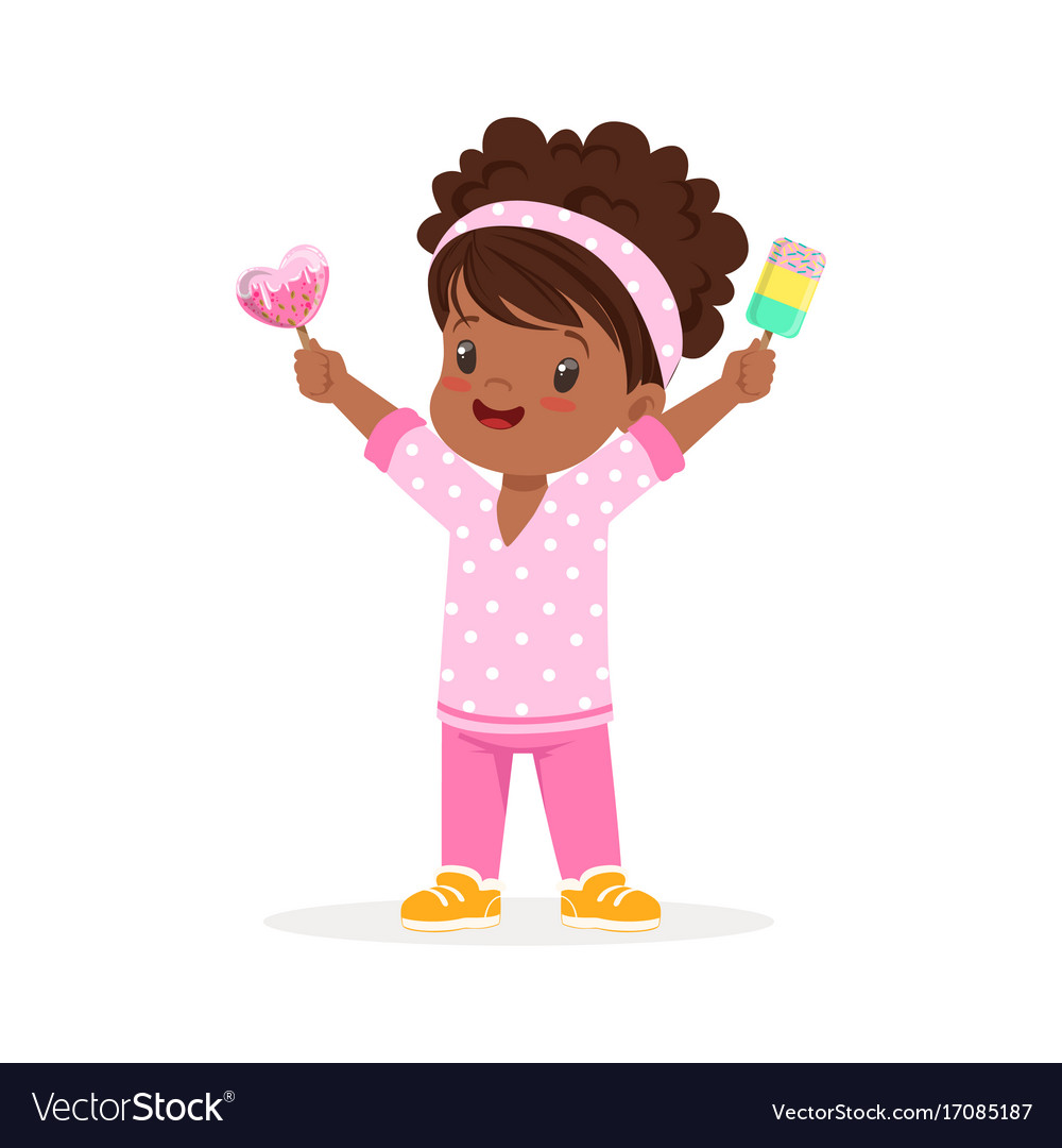 Cute little african girl character feeling happy