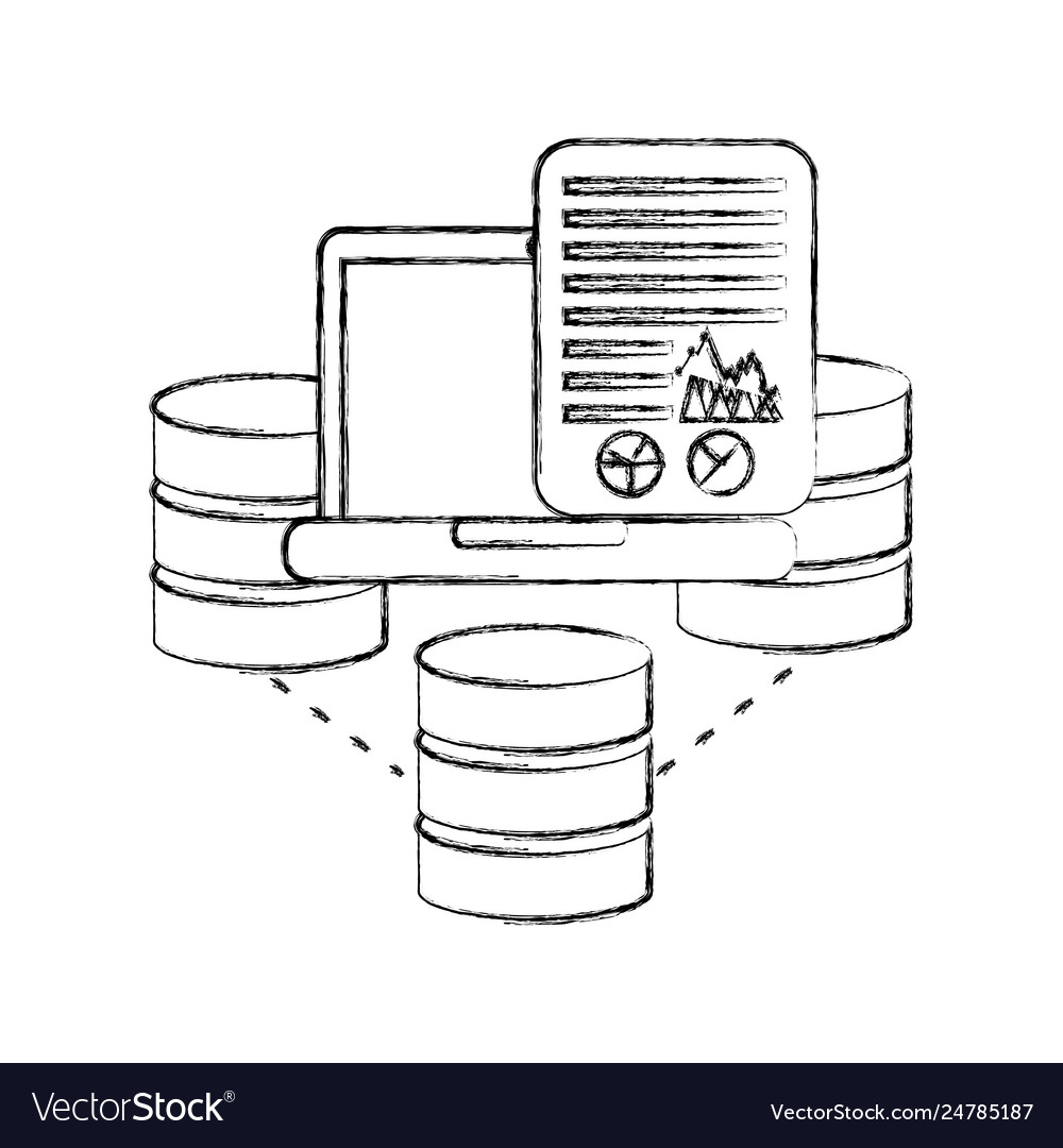 Data center disks with laptop and document