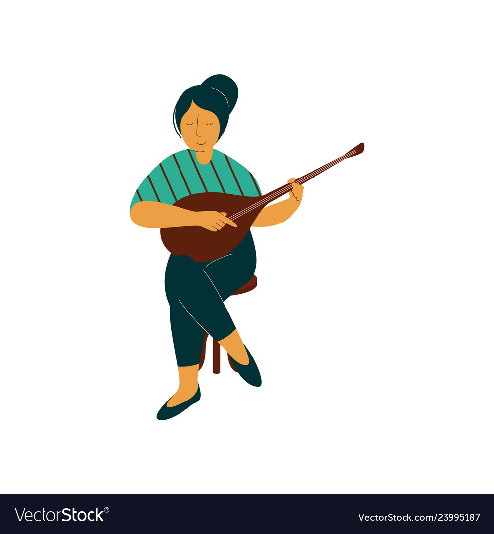 Female musician playing domra musical instrument Vector Image