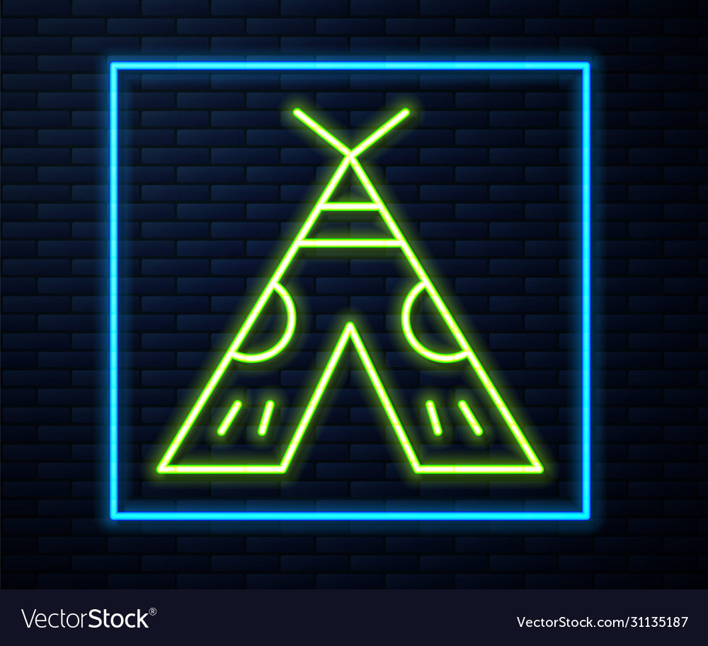 Glowing neon line traditional indian teepee