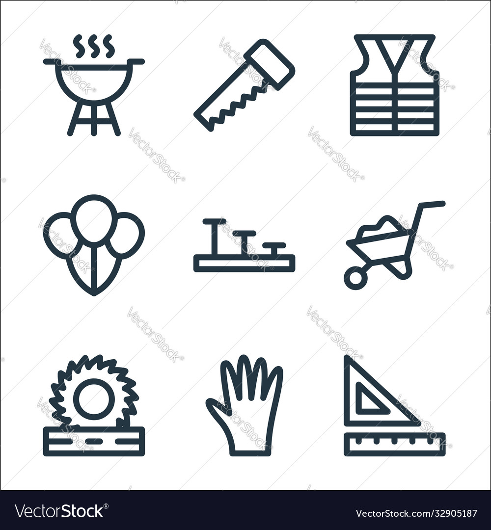 Labour day line icons linear set quality vector image Labour day line icons linear set quality